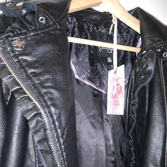 JESSICA SIMPSON moto ruffle leather jacket - Picture 6 of 11